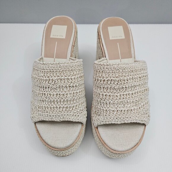 NEW Dolce Vita Ladin Wedge Womens 10 Ivory Cream Woven Platform Sandal Heels - Picture 4 of 12